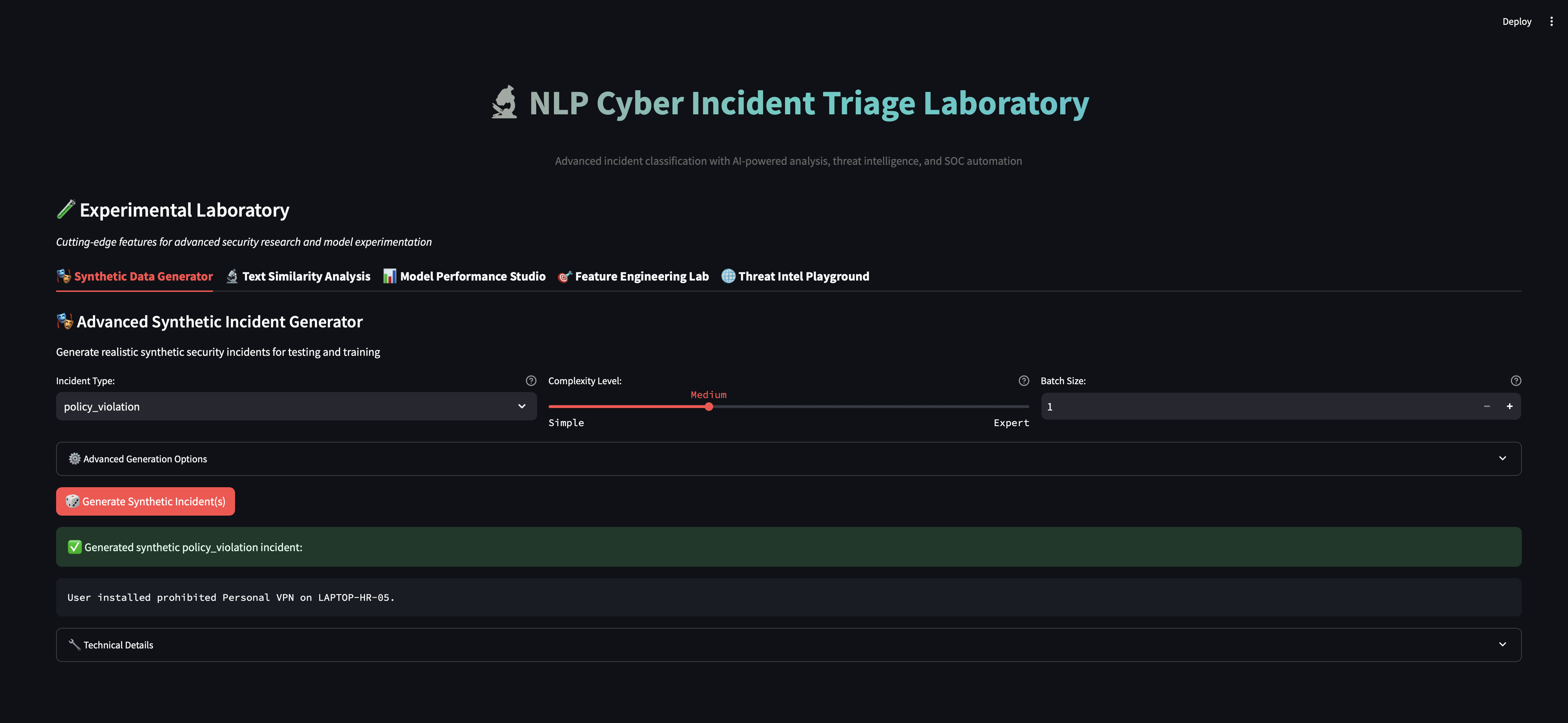Screenshot: Experimental Lab
