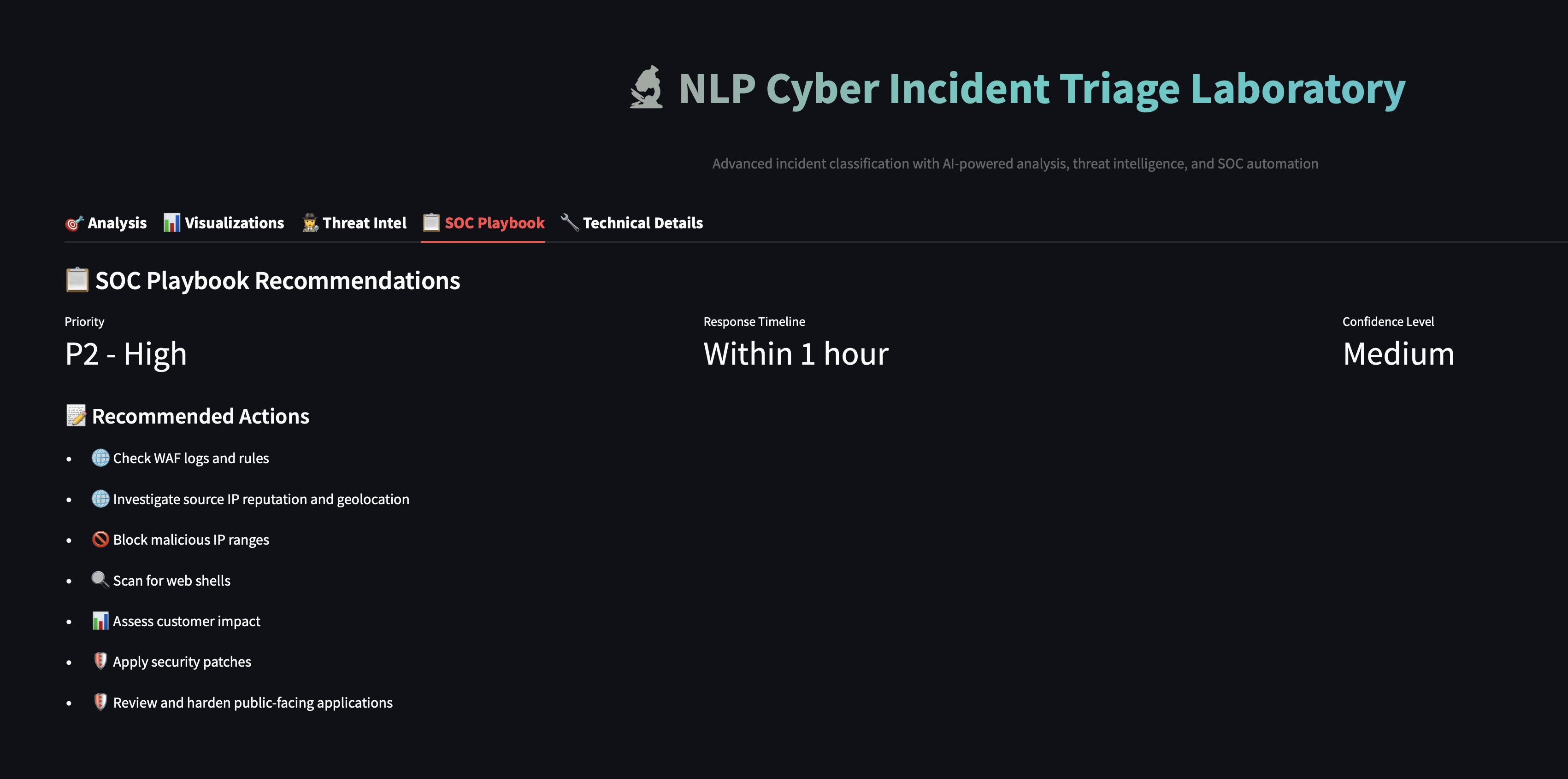 Screenshot: Playbook Tab